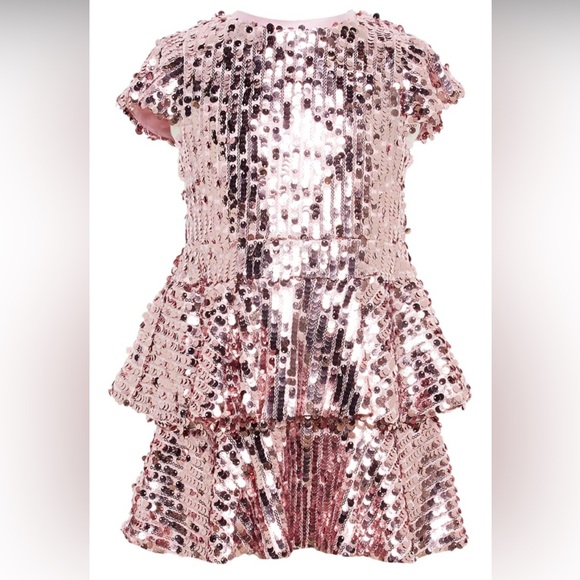 Bardot junior Leila dress size 14 pink sequin rufflelined EUC